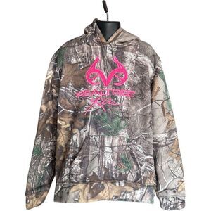 Youth Girls Realtree Xtra Camo Camouflage & Pink Hoodie Sweatshirt - Sz L 10/12
